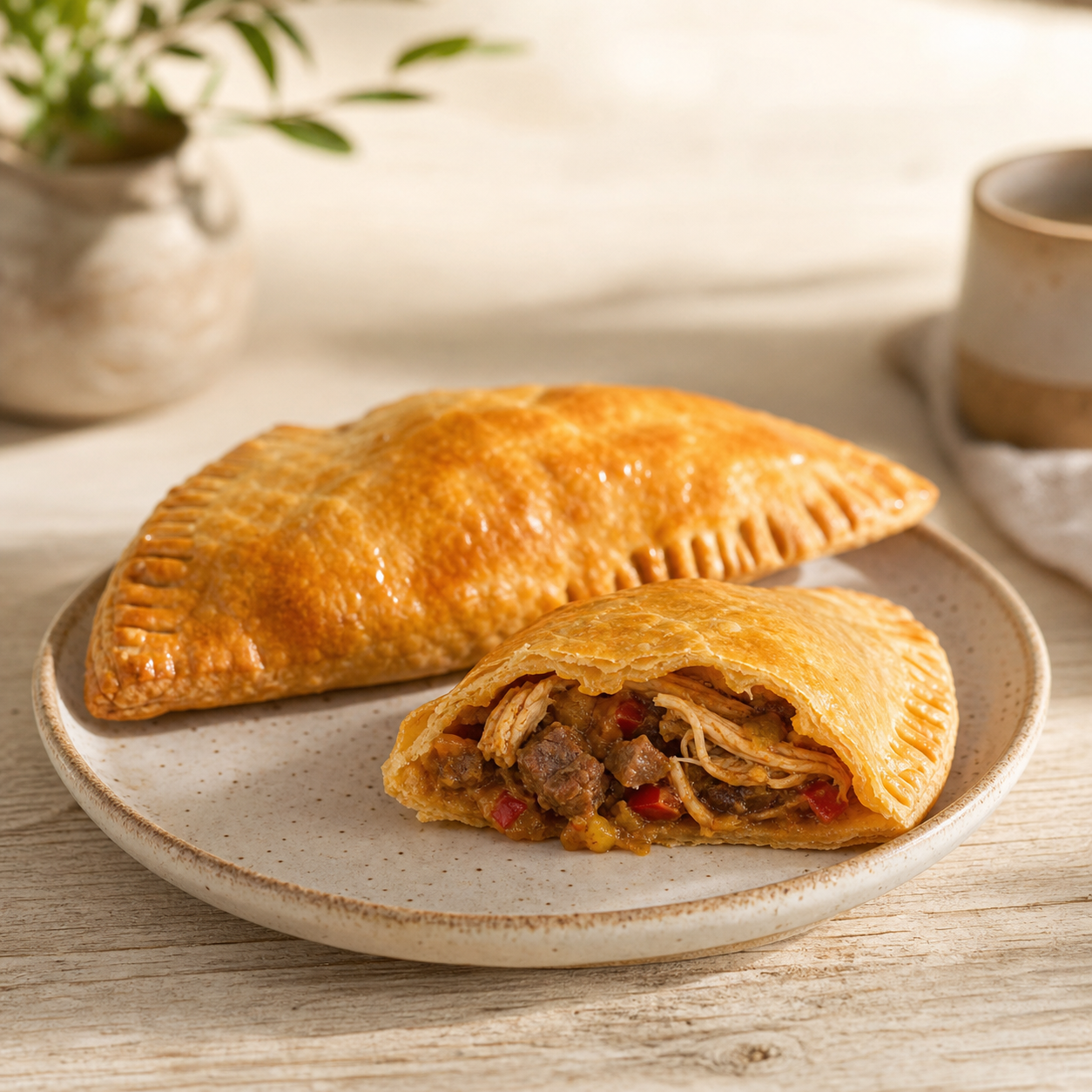 Pastel de pollo y res preparado
